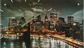 Часы настенные прямоугольные "Бруклинский Мост. Ночной Нью-Йорк", 35х60 см
