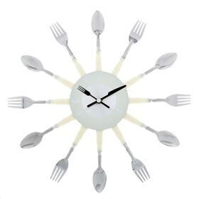 Часы настенные кухонные "Вилки и ложки", белый,металл, пластик 30*30 см
